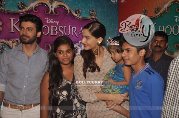 Fawad and Sonam pose with their fans at the Promotions of Khoobsurat at Viviana Mall, Thane