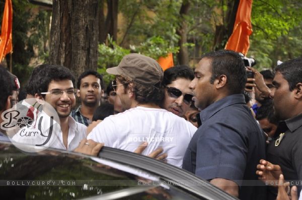 Hrithik Roshan greets Dino Morea at the Launch of DM Fitness