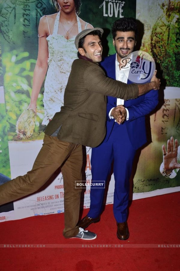 Ranveer Singh gives Arjun Kapoor a hug at the Special Screening of Finding Fanny