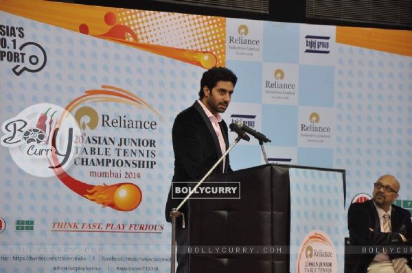 Abhishek Bachchan addressing the audience at Asian Junior TT Championship