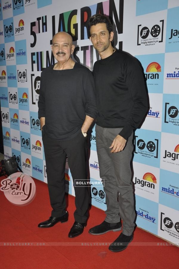 Rakesh Roshan and Hrithik Roshan for the media at 5th Jagran Film Festival Mumbai