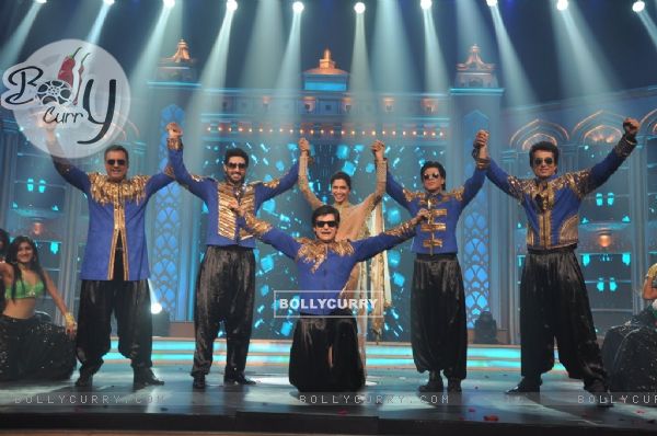 Cast of Happy New Year performing at the Music Launch