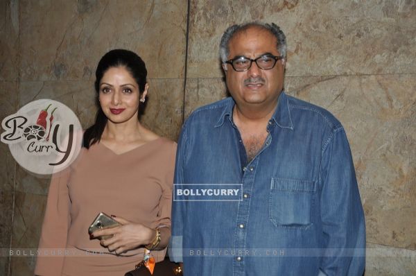 Boney Kapoor and Sridevi Kapoor pose for the media at the Special Screening of Khoobsurat (337422)