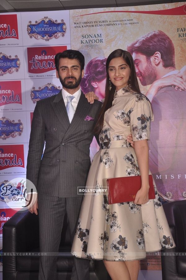 Sonam Kapoor and Fawad Khan pose for the media at the Promotion of Khoobsurat (337920)