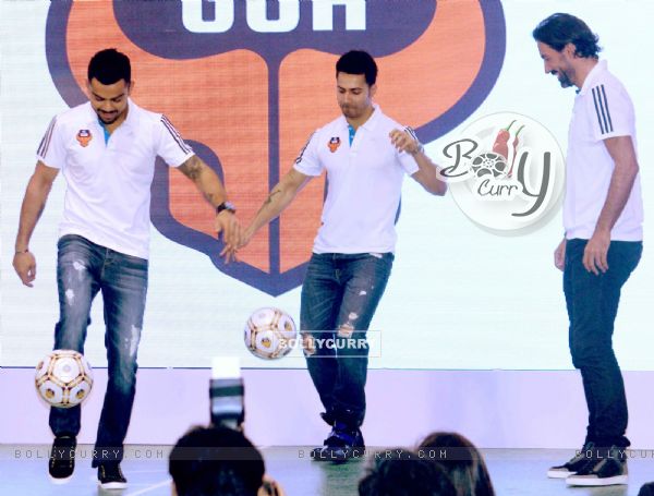 Varun Dhawan and Virat Kohli snapped playing football at FC Goa Official Jersey Launch