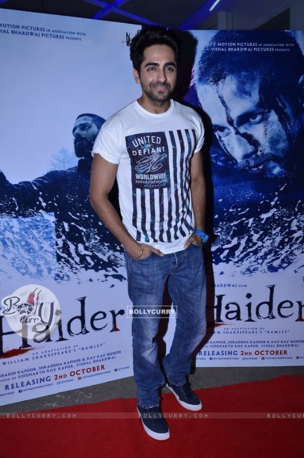 Ayushmann Khurrana poses for the media at the Special screening of Haider