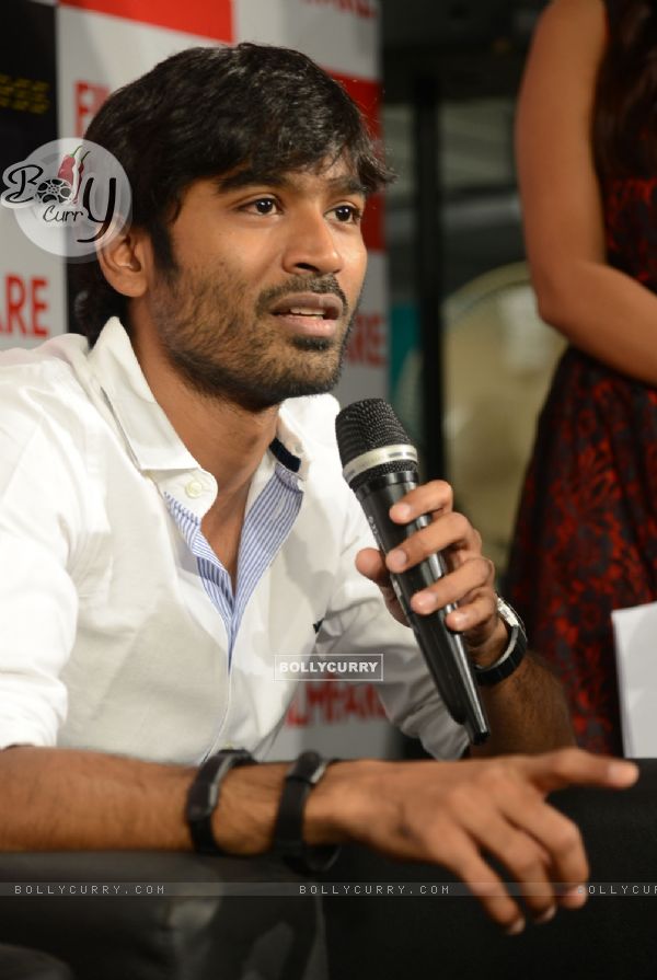 Dhanush addresses the media at the at Filmfare Readers Meet at the Reliance Digital Store