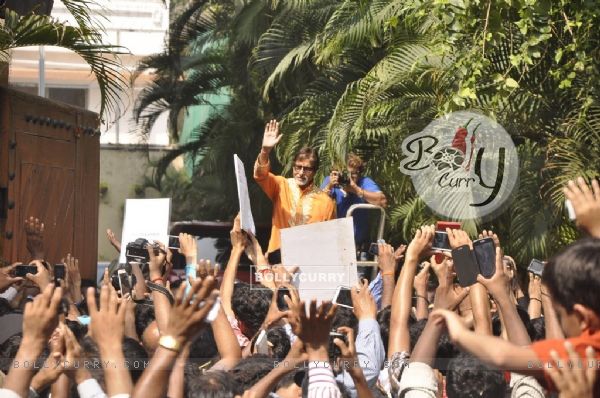 Amitabh Bachchan waves to his fans on his Birthday