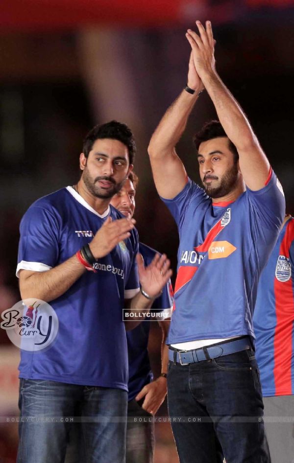 Abhishek and Ranbir at the Opening Ceremony of the Indian Super League