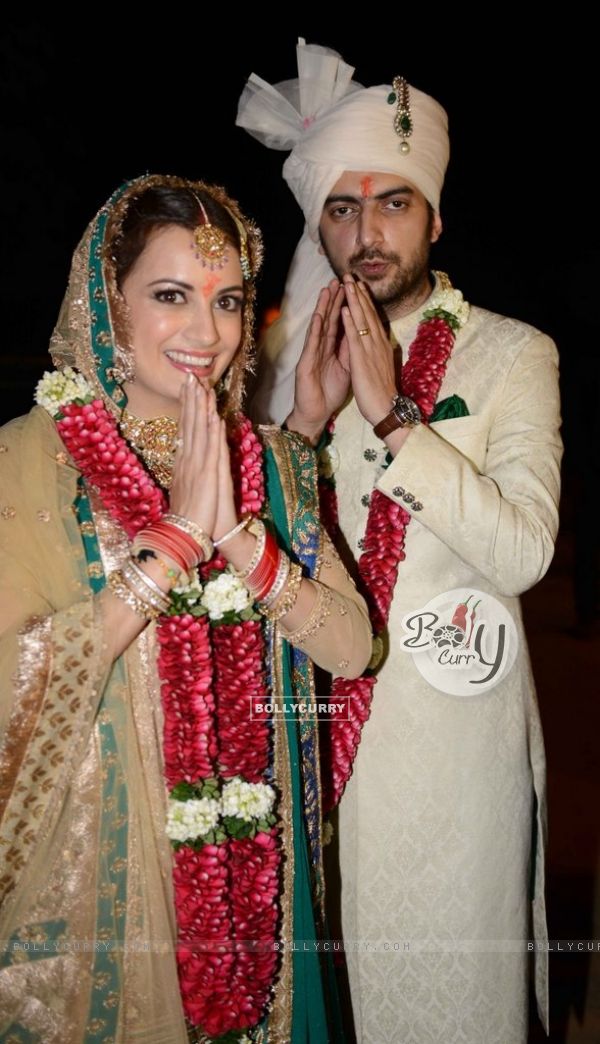 Dia Mirza and Sahil Sangha greets the media at their Wedding Ceremony