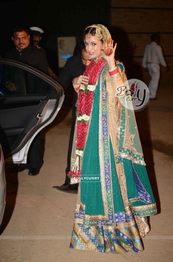 Dia Mirza waves to the camera at her Wedding Ceremony
