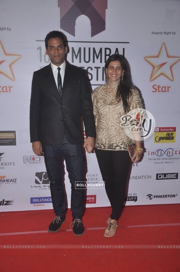 Vikramaditya Motwane poses with wife at the Closing Ceremony of 16th MAMI Film Festival