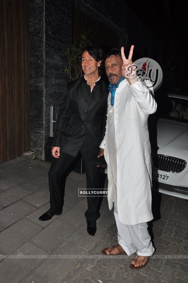 Tiger Shroff and Jackie Shroff pose for the media at Aamir Khan's Diwali Bash