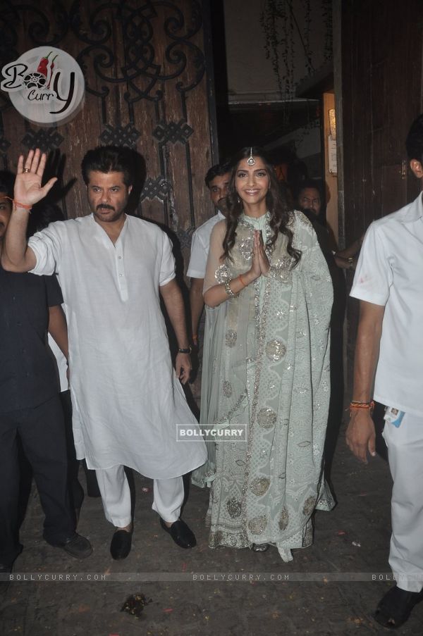 Anil Kapoor and Sonam Kapoor greet their fans during Diwali