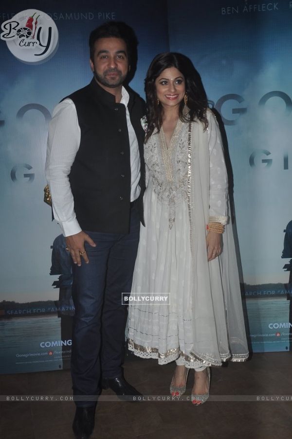 Raj Kundra poses with Shamita Shetty at a Screening at Light box