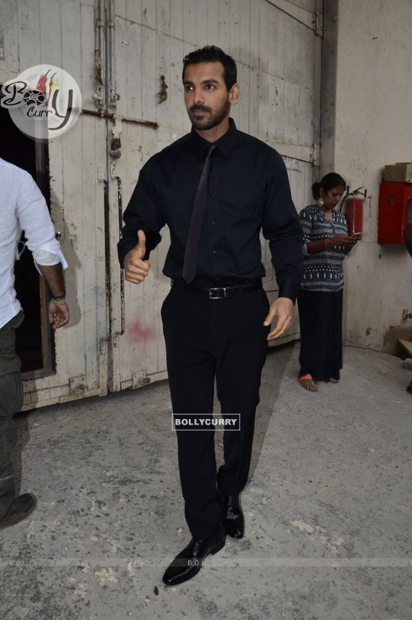 John Abraham poses for the media at Mehboob Studios