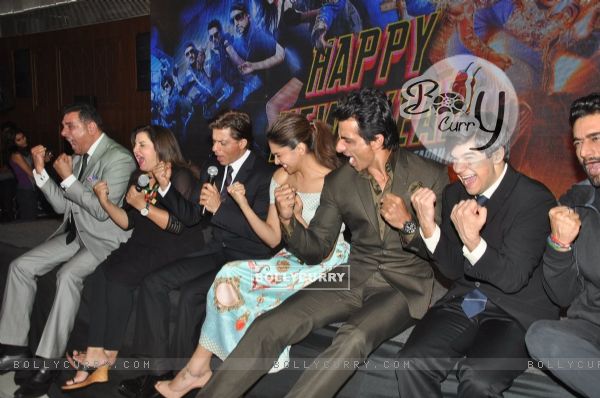 An excited Happy New Year Team at the Song Launch of Happy New Year
