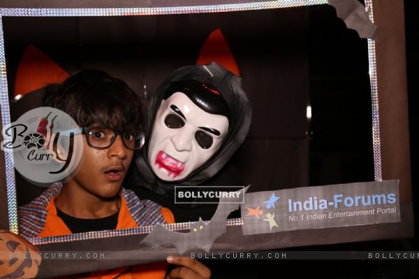 Bhavesh Balchandani poses with a Vampire character at India Forums Halloween Bash