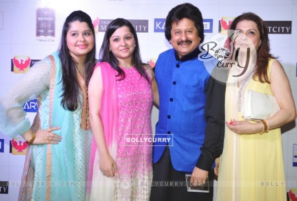Pankaj Udhas poses with wife and daughters at the Launch of Album 'Khamoshi Ki Aawaz'