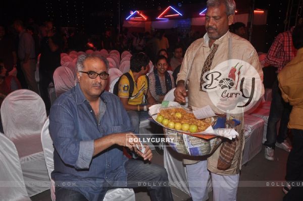 Boney Kapoor was snapped enjoying 'chana jor garam' at the Trailer Launch of Tevar