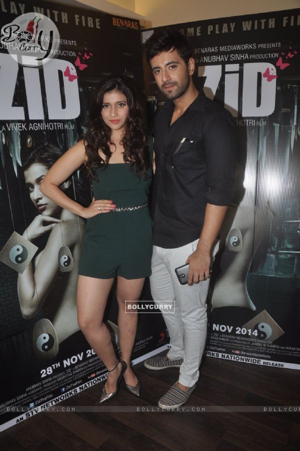 Mannara Chopra and Karanvir Sharma pose for the camera at the Media Interactions of the Movie 'ZID' (344530)