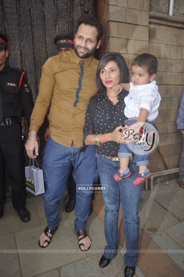 Bikram Saluja with his wife and son at Aradhya Bachchan's Birthday Bash