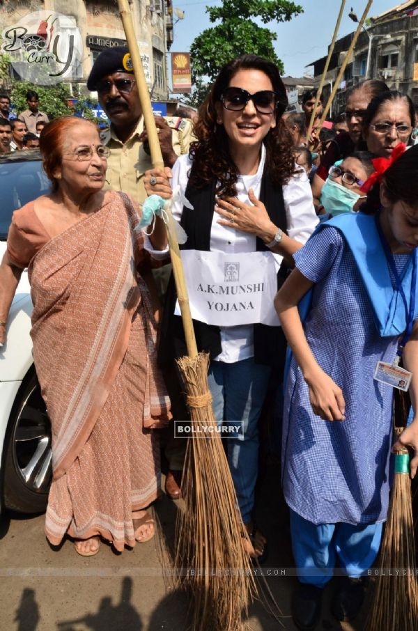 Juhi Chawla poses for the media at a Cleanliness Drive