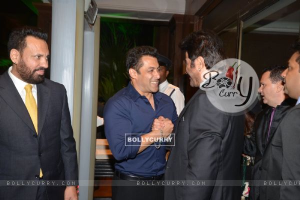 Salman Khan greets Anil Kapoor at Arpita Khan's Wedding Reception