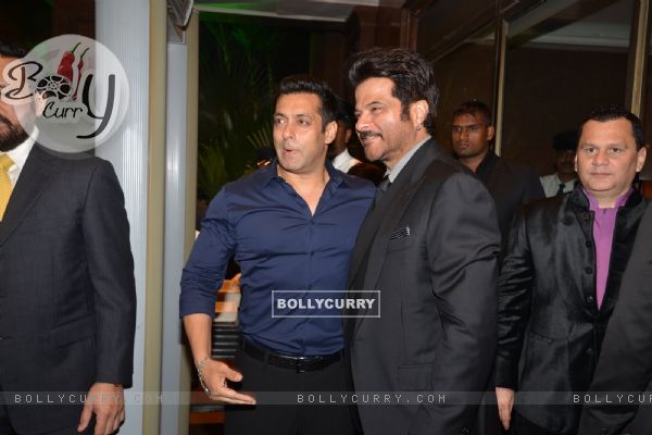 Salman Khan and Anil Kapoor pose for the media at Arpita Khan's Wedding Reception