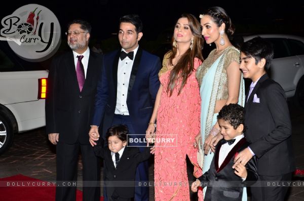 Shakeel Ladak, Amrita Arora and Malaika Arora Khan with their kids at Arpita's Reception