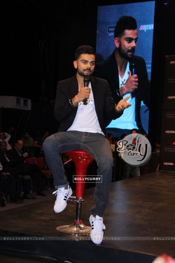 Virat Kohli addressing the audience at the Launch of his own Fashion Label