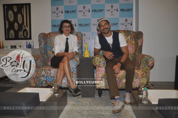Farhan Akhtar and Adhuna Akhtar pose for the media at the Launch of BBlunt Salon