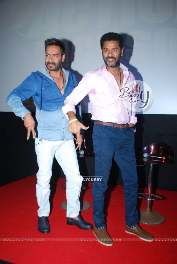 Ajay Devgn and Prabhu Deva pose for the media at the Song Launch of Action Jackson (346235)
