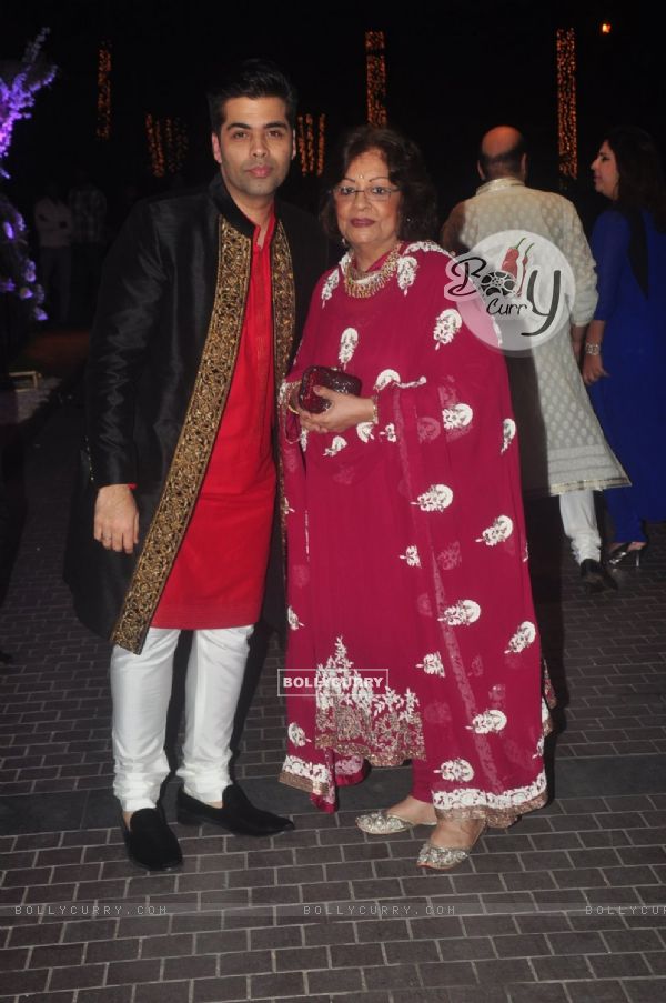 Karan Johar with Mother Hiroo Johar at the Sangeet Ceremony of Riddhi Malhotra and Tejas Talwalkar
