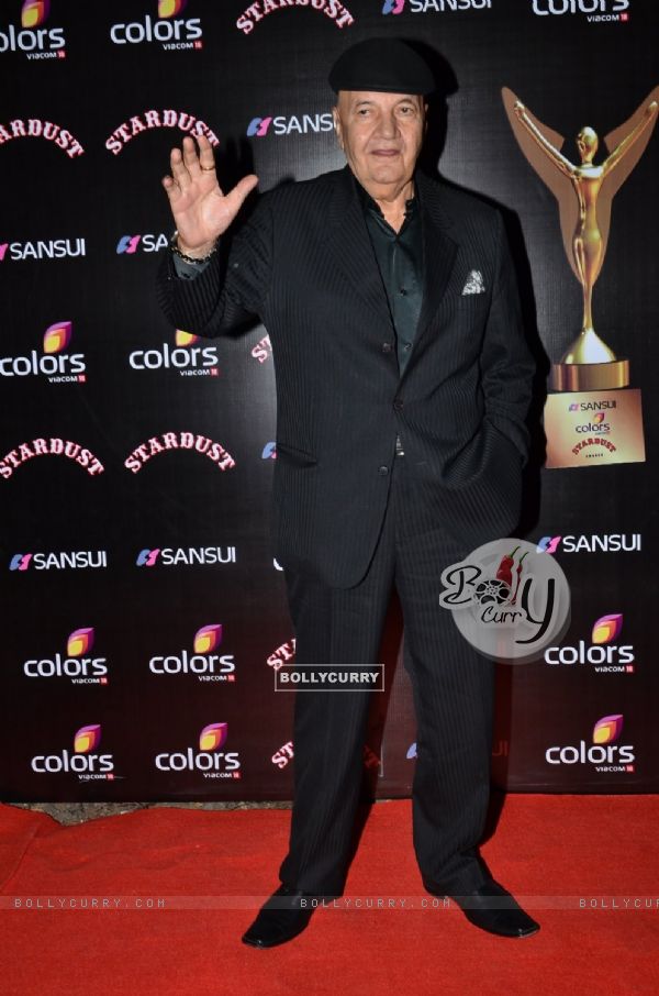 Prem Chopra poses for the media at Sansui Stardust Awards Red Carpet