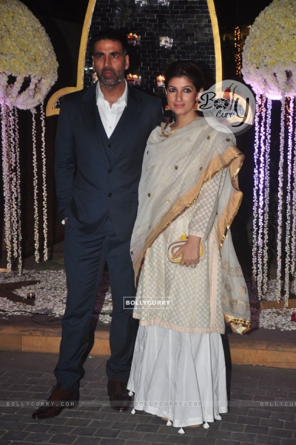 Akshay Kumar and Twinkle Khanna pose at the Wedding Reception of Riddhi Malhotra and Tejas Talwalkar
