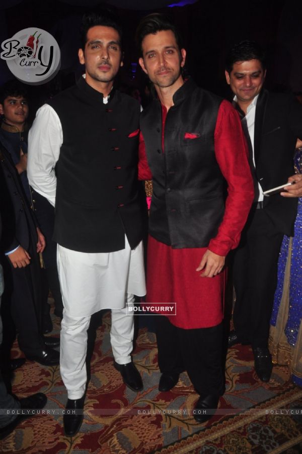 Hrithik Roshan and Zayed Khan pose for the media at Uday and Shirin's Sangeet Ceremony