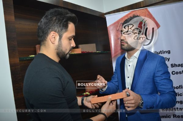 Emraan Hashmi checks out the brick at the Launch of Building Bricks