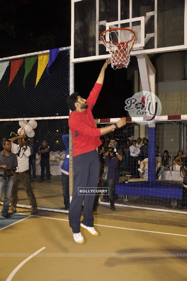 Abhishek Bachchan  playing basket ball at Jamnabai Narsee School's World-class Multisport Court