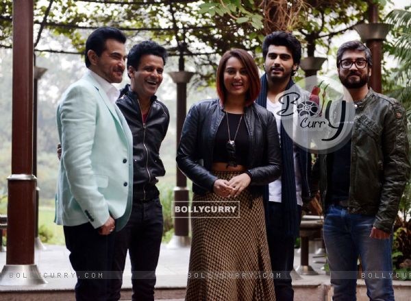 Team poses for the media at the Promotions of Tevar in Delhi