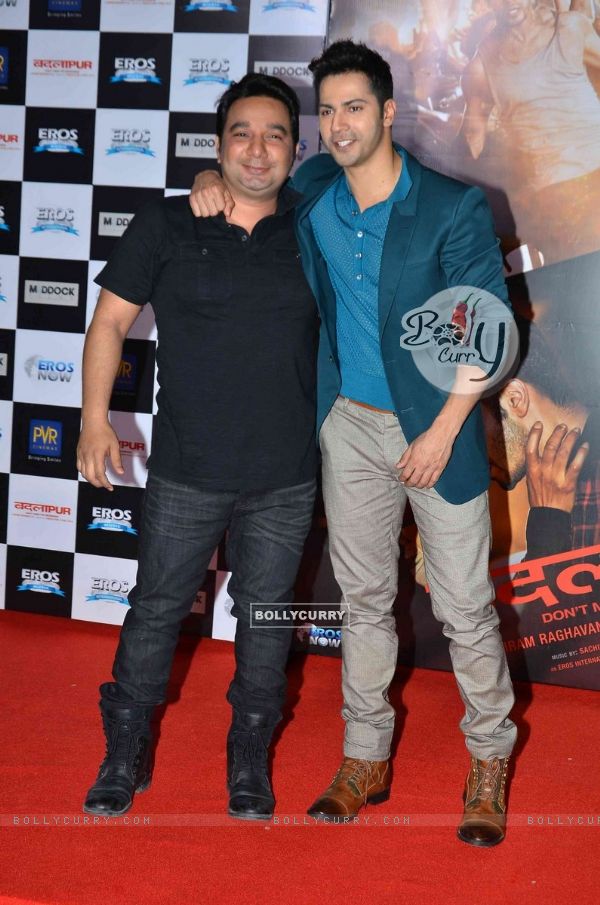 Varun Dhawan poses with Ahmed Khan at the Song Launch of Badlapur