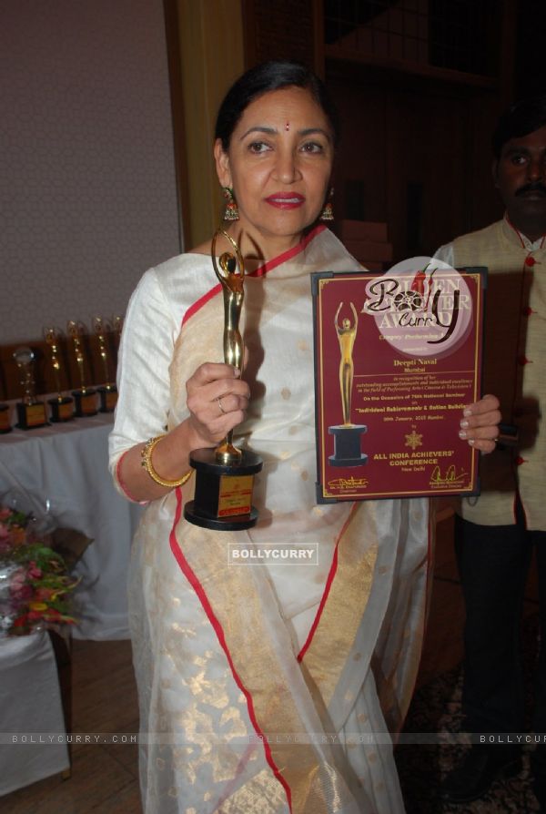 Deepti Naval poses with her award at Golden Achiever Awards