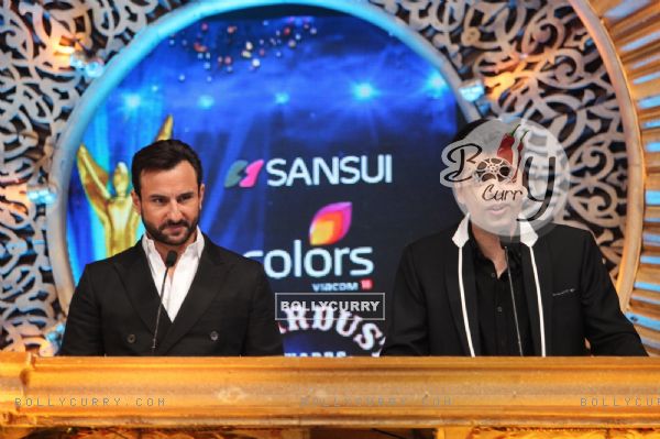 Saif Ali Khan and Karan Johar were snapped hosting at Stardust Awards 2014