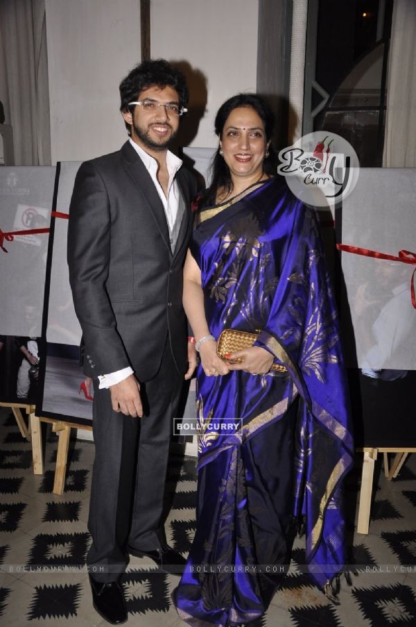 Aditya Thackeray poses with his mother Rashmi Thackeray at The Bohemian Calendar Launch