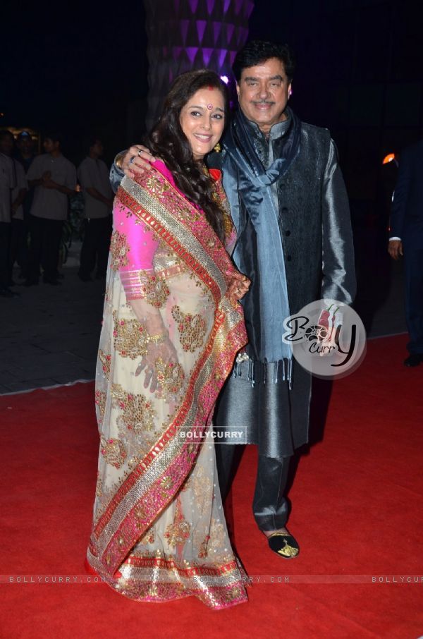 Shatrughan Sinha poses with wife Poonam Sinha at the Wedding Reception of their Son Kush Sinha