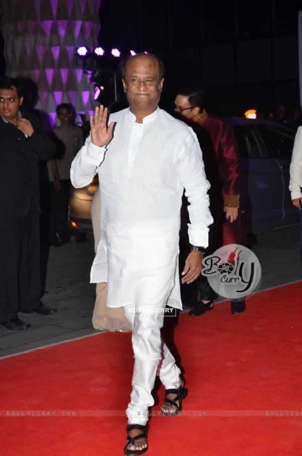 Rajinikanth was snapped at Kush Sinha's Wedding Reception