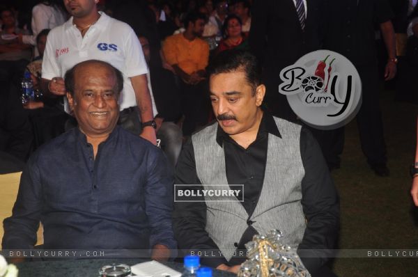 Kamal Haasan and Rajinikanth were snapped at the Music Launch of Shamitabh