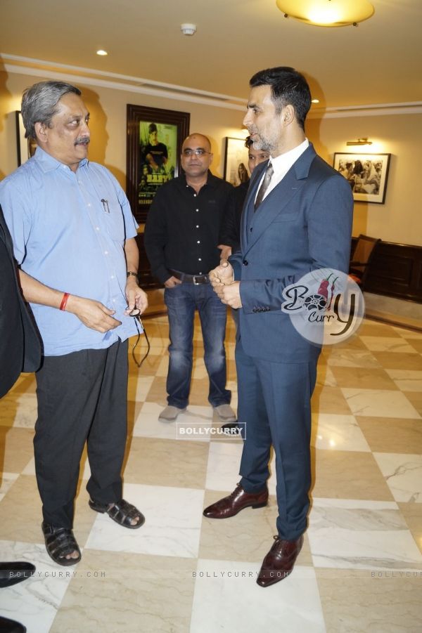 Akshay Kumar was snapped interacting with Officials at the Special Screening of BABY