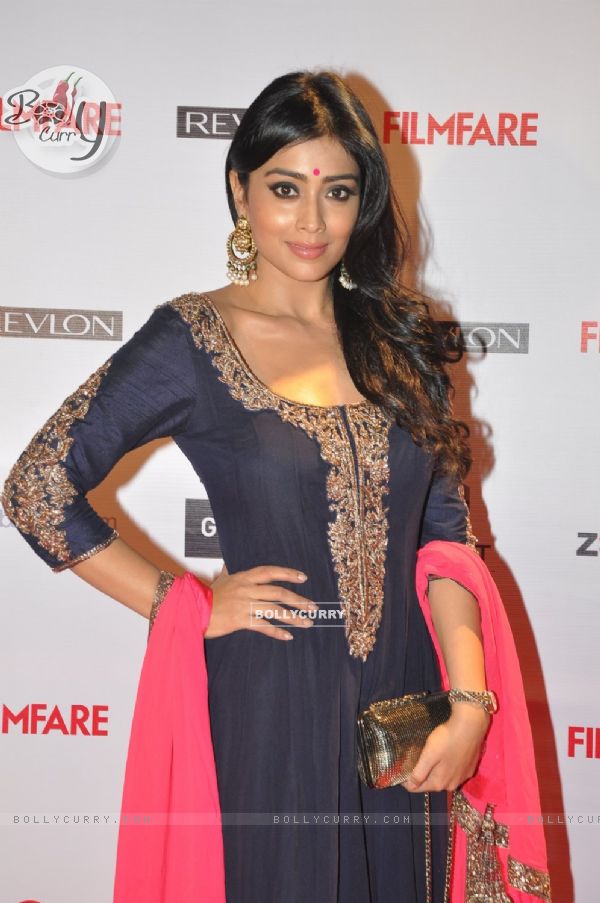 Shreya Saran poses for the media at Filmfare Nominations Bash