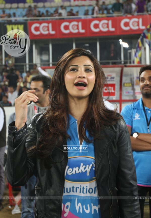 Daisy Shah was snapped at the CCL Match Between Mumbai Heroes and Telugu Warriors